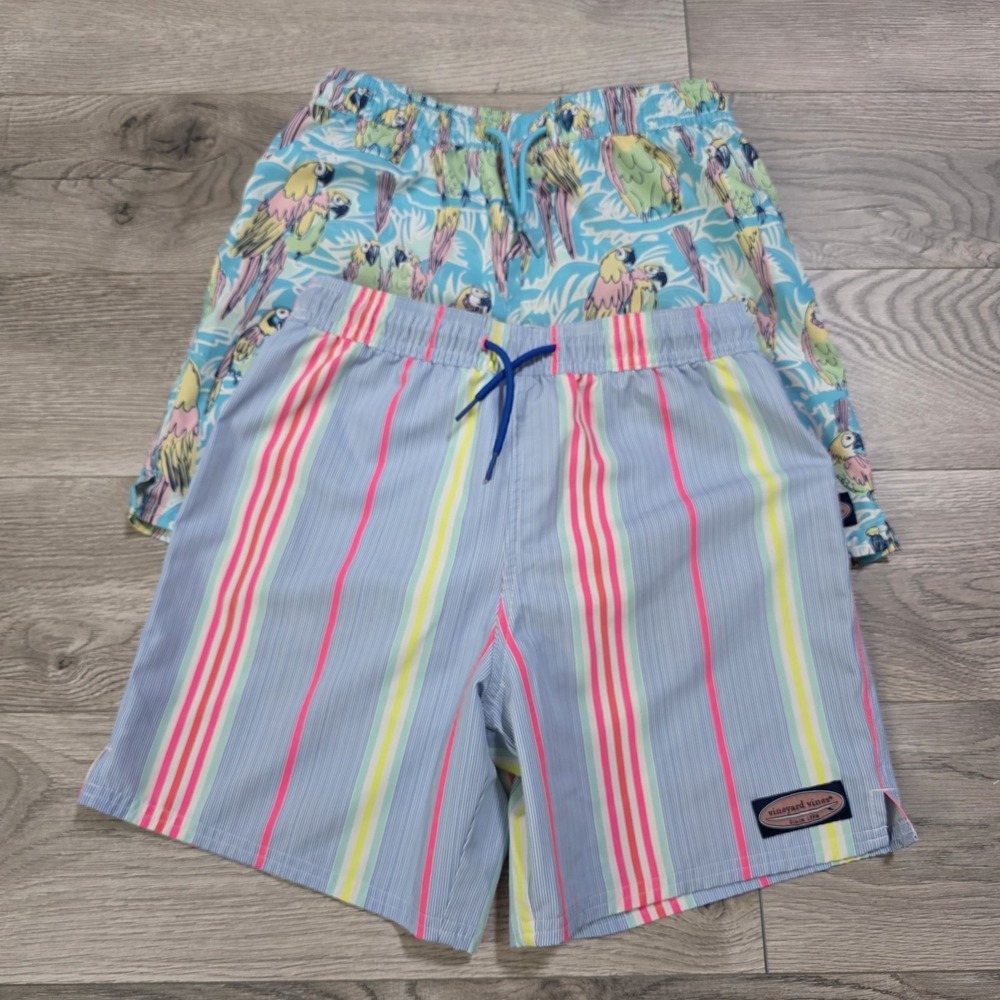 Vineyard Vines Boys Swim Trunks Multicolor Striped Bird Size Medium Lot of 2